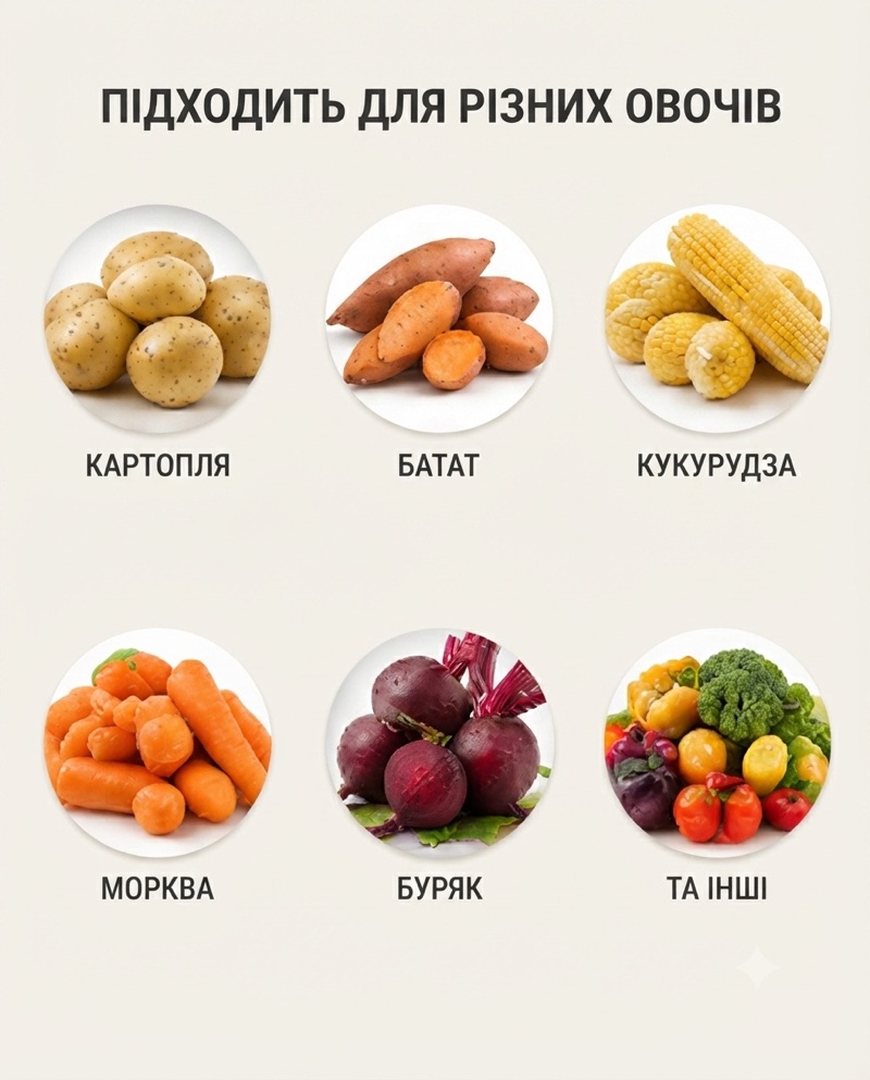 Картопля, батат, кукурудза, морква, буряк